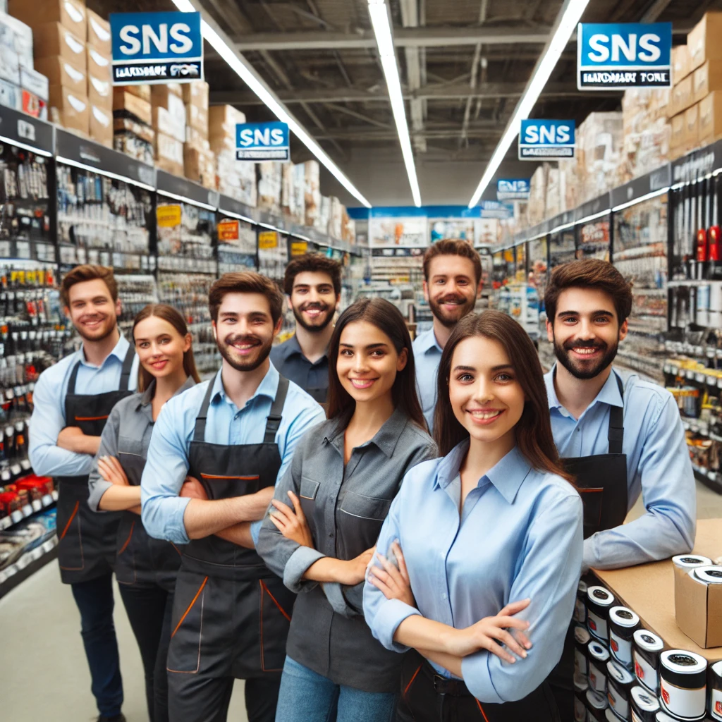 Build Bharat Mart team members helping customers select hardware products